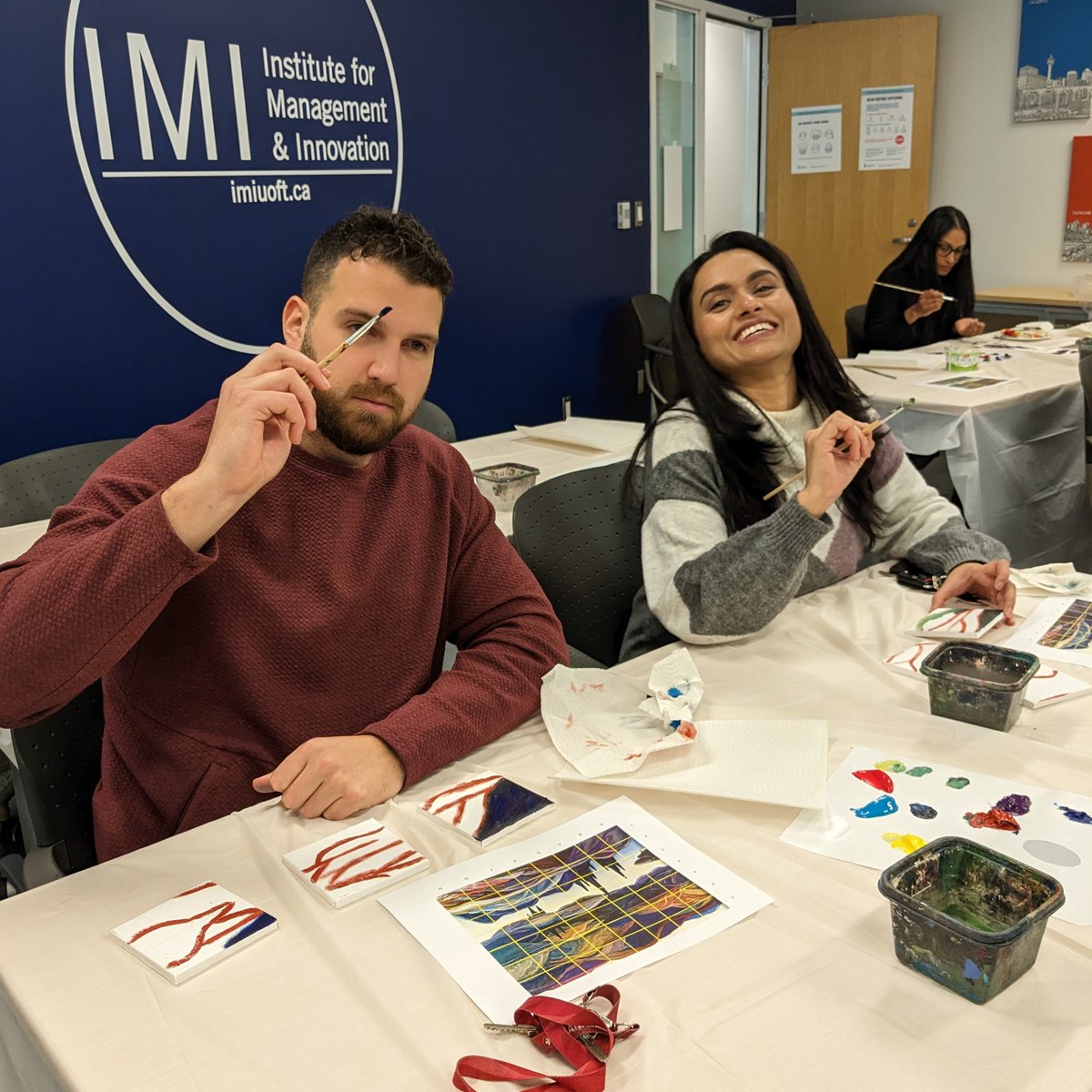 IMIUofT's tweet photo. Hopefully we made the #GroupOfSeven (and most importantly, Rose Mary 💚) proud - thanks to @VisualArtsMiss for leading this #paint session! 🖌️🖼️🎨

#teambuilding #uoft https://t.co/zOcqcK97hq