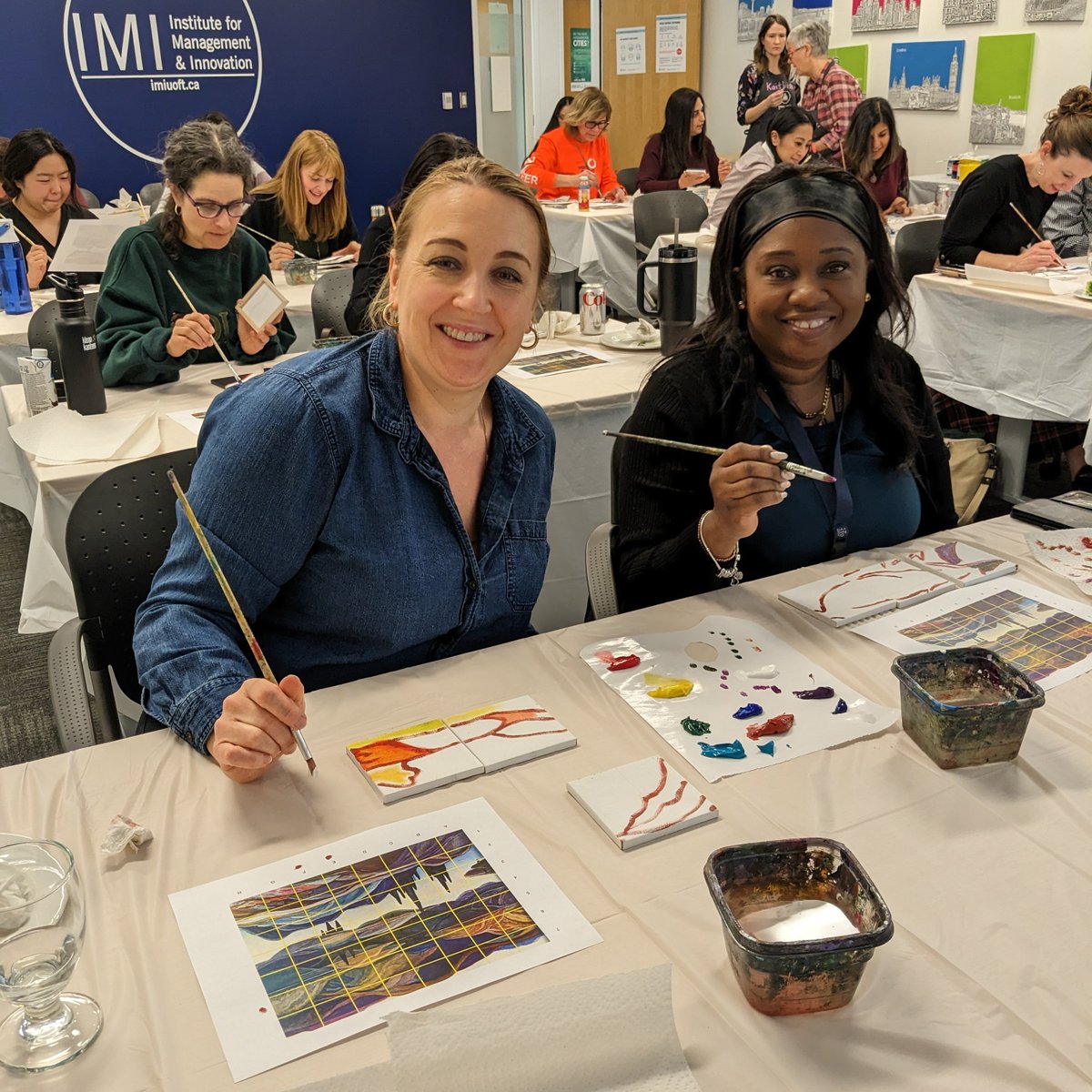 IMIUofT's tweet photo. Hopefully we made the #GroupOfSeven (and most importantly, Rose Mary 💚) proud - thanks to @VisualArtsMiss for leading this #paint session! 🖌️🖼️🎨

#teambuilding #uoft https://t.co/zOcqcK97hq