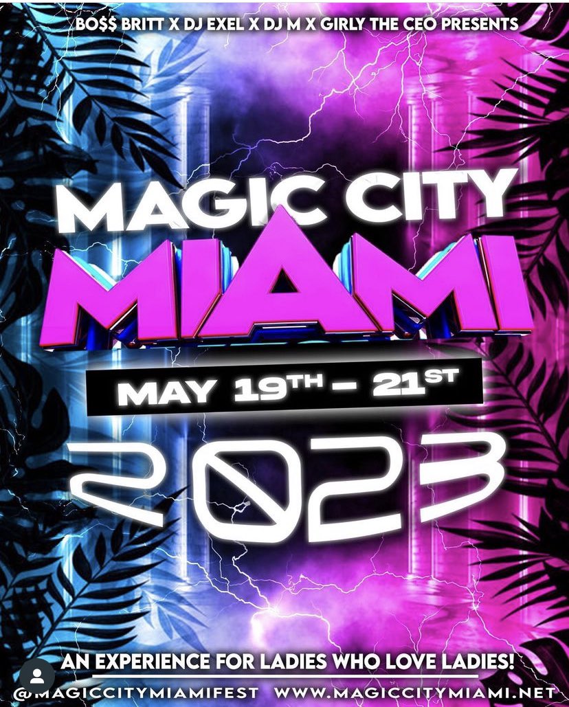 YALL COME PARTY WITH THE BIGGEST!
Presented By:
@bossbritt__
@bossbrittxdjexel
@dagreatdjm
@djexel
@girlytheceo
@traxxgirls 

May 18th - 21st 2023 🌴

Follow @MagicCityMiamiFest 🌴

#BossBrittxDJeXeL #TraxxGirls #MiamiPride #GirlyTheCEO #MiamiPride2023 #Pride #MiamiNightLife