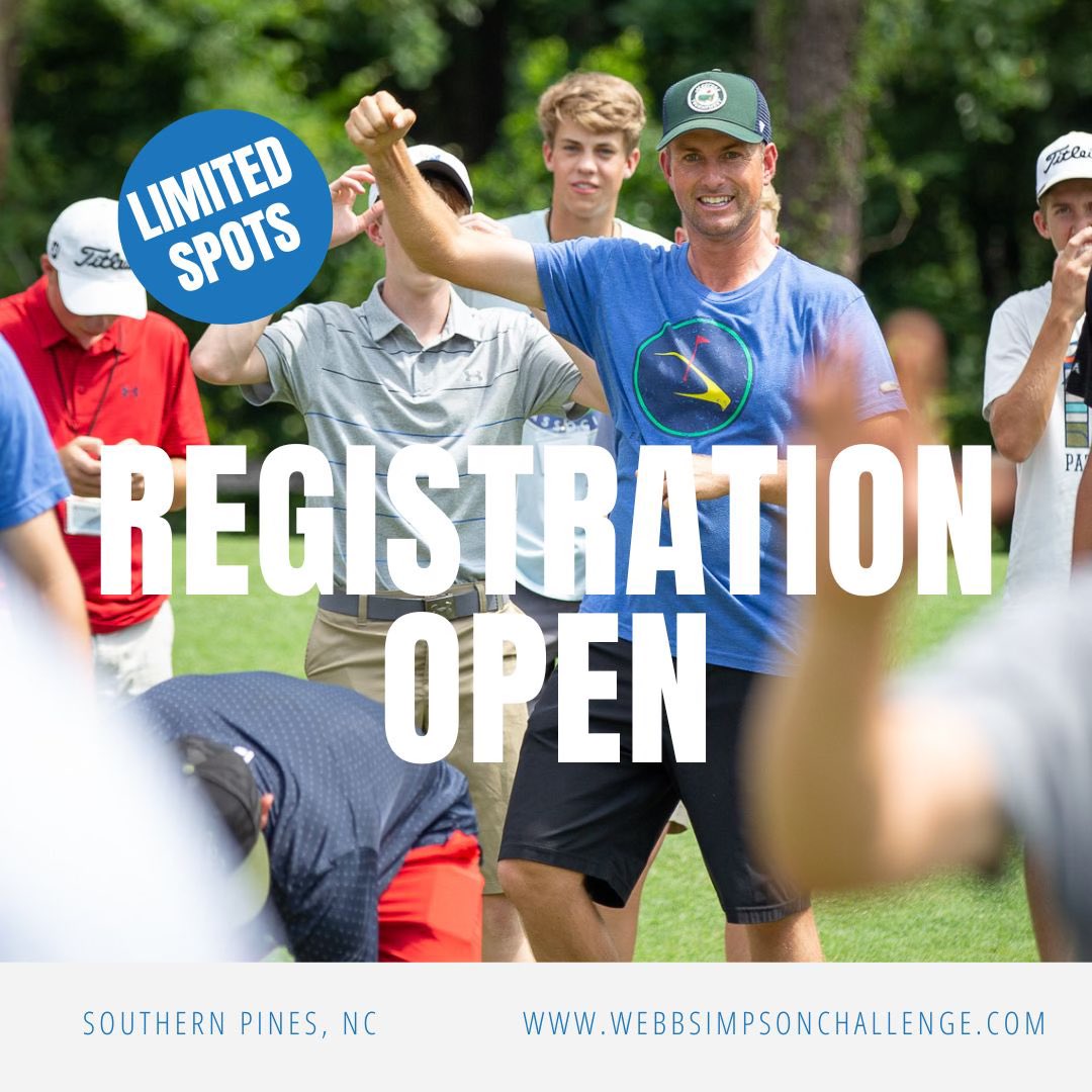 WebbSimpsonC's tweet image. Attention all High School Boy golfers! 🏌️‍♂️🏌️‍♀️ Registration for the 2023 Webb Simpson Challenge is now open! 🎉 

Head over to webbsimpsonchallenge.com now to register and secure your spot. Only 84 spots available. See you on the course! ⛳️ #WebbSimpsonChallenge #GolfTournament