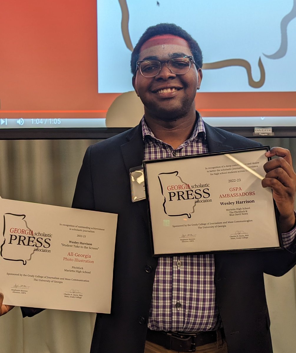MHSpitchfork (@mhspitchfork) on Twitter photo Congrats to Zaria Byers for All Georgia News Photo 🥇 and Wes Harrison for All Georgia Photo Illustration 🥇
<a href="/MariettaGAhs/">Marietta High School</a> <a href="/GSPAuga/">GA Scholastic Press</a> Congrats to Zaria Byers for All Georgia News Photo 🥇 and Wes Harrison for All Georgia Photo Illustration 🥇
<a href="/MariettaGAhs/">Marietta High School</a> <a href="/GSPAuga/">GA Scholastic Press</a>