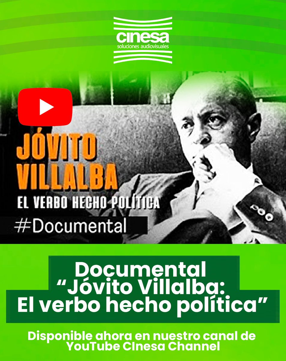 CinesaVenezuela's tweet photo. ✅🙌🏽 Ya tienes disponible en Cinesa Channel nuestro documental ‘’Jóvito Villalba: El verbo hecho política” 🎥Link para verla: https://t.co/HxeG4BxBuM
#CinesaChannel #Youtube #Cinesa #CineDocumental #memoria #historia #cultura #documental #Venezuela #Cine #Cinéfilo #estreno https://t.co/blavZifbO2