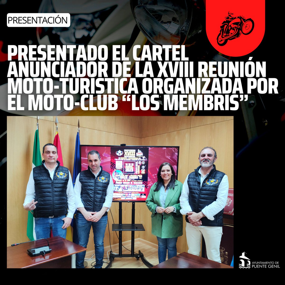 La concejala de Turismo, <a href="/_AnaCarrillo_/">Ana Carrillo</a> , ha presentado este martes el cartel anunciador de la XVIII Reunión Moto-Turística organizada por el Moto-Club “Los Membris” en colaboración con el Ayuntamiento de Puente Genil y la <a href="/dipucordoba/">Diputación de Córdoba</a>.