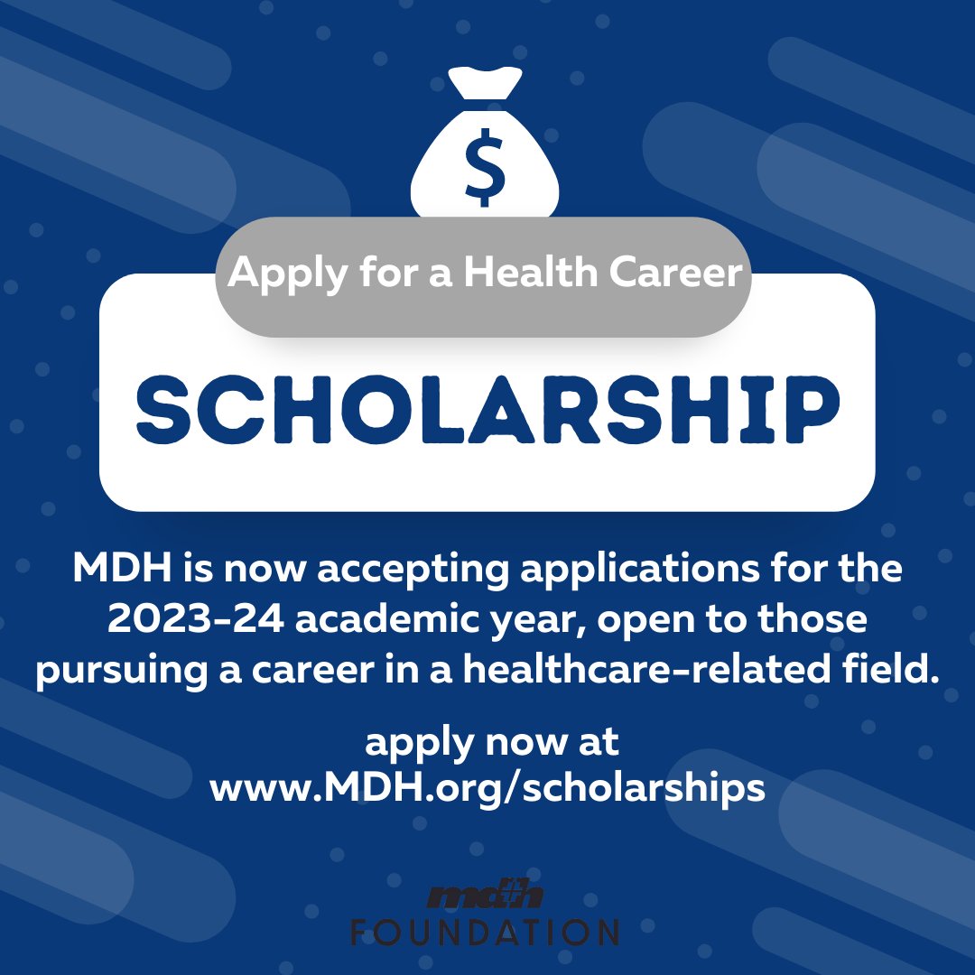 Scholarship applications are now being accepted for the 2023-24 academic year, open to those pursuing a career in a healthcare-related field.

Application: MDH.org/Scholarships

FULL STORY: mdh.org/news/2023/marc…