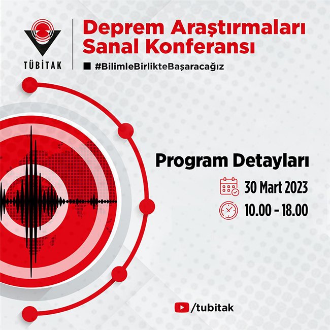 Tubitak's tweet photo. Deprem Araştırmaları Sanal Konferansı💻

🔍Çok Yönlü Yer Bilim Araştırmaları
📈Kapsamlı Senaryo, Öngörü ve Analiz Çalışmaları
👩‍💻Yenilikçi İnşaat Modelleri ve Mimari Tasarımlara Yönelik Mühendislik Çözümleri
🧑‍💻Deprem Mühendisliğine Yönelik Dijital Teknolojiler
👥Depremin Sosyo-Ekonomik, Toplumsal ve Çevresel Etkileri
🩺Halk Sağlığını ve Çevreyi Tehdit Eden Unsurların Bertarafı
🏘️Güvenli Yıkım ve Yapı Atıkları Yönetimi

🗓️30 Mart 2023
⏰10.00-18.00

#BilimleBirlikteBaşaracağız 

Program detayları için: 👇
https://t.co/CEBfzN31lw