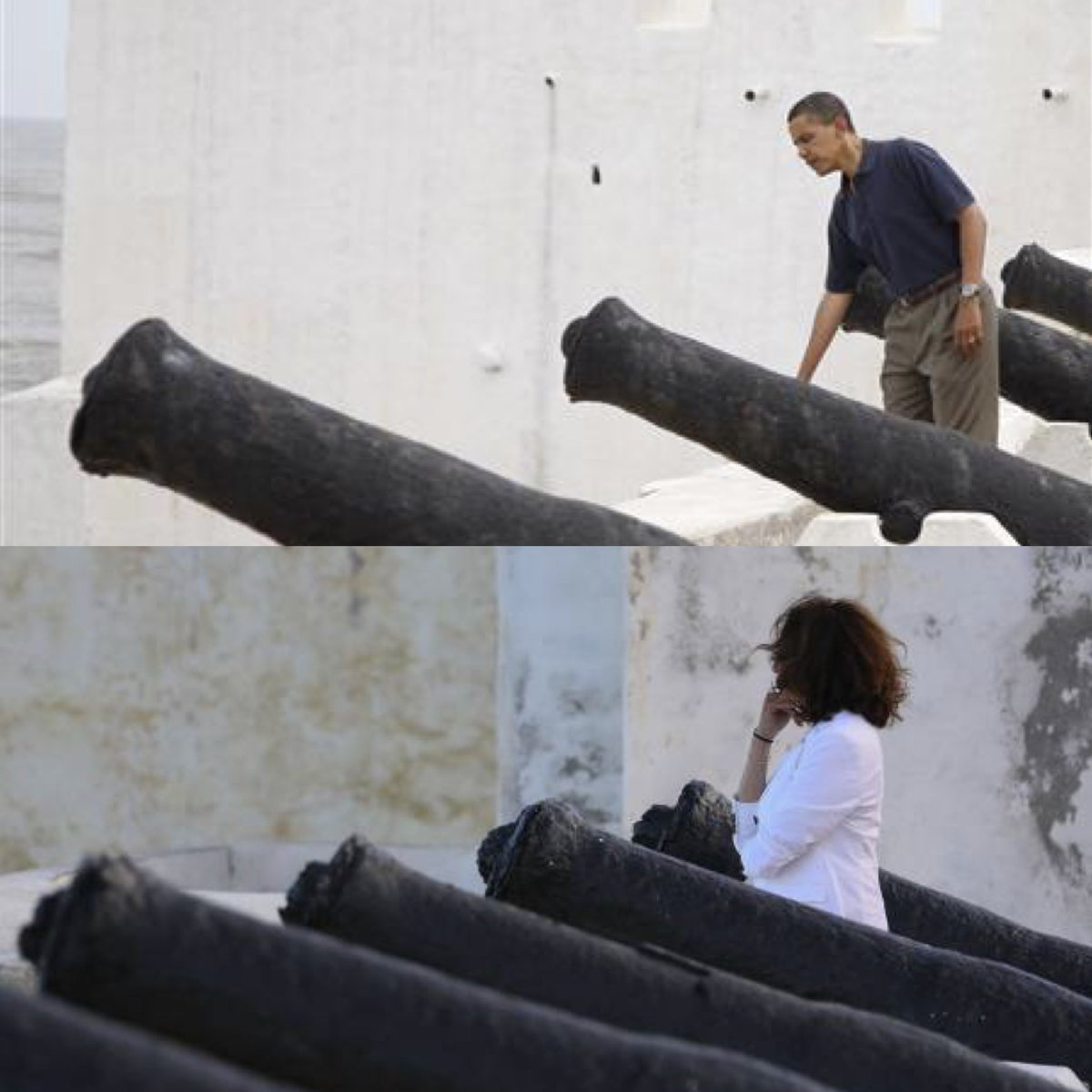 Barack Obama at Cape Coast Castle in 2009; Kamala Harris at Cape Coast Castle in 2023. #USinGhana 🇺🇸 🇬🇭 ✊🏾