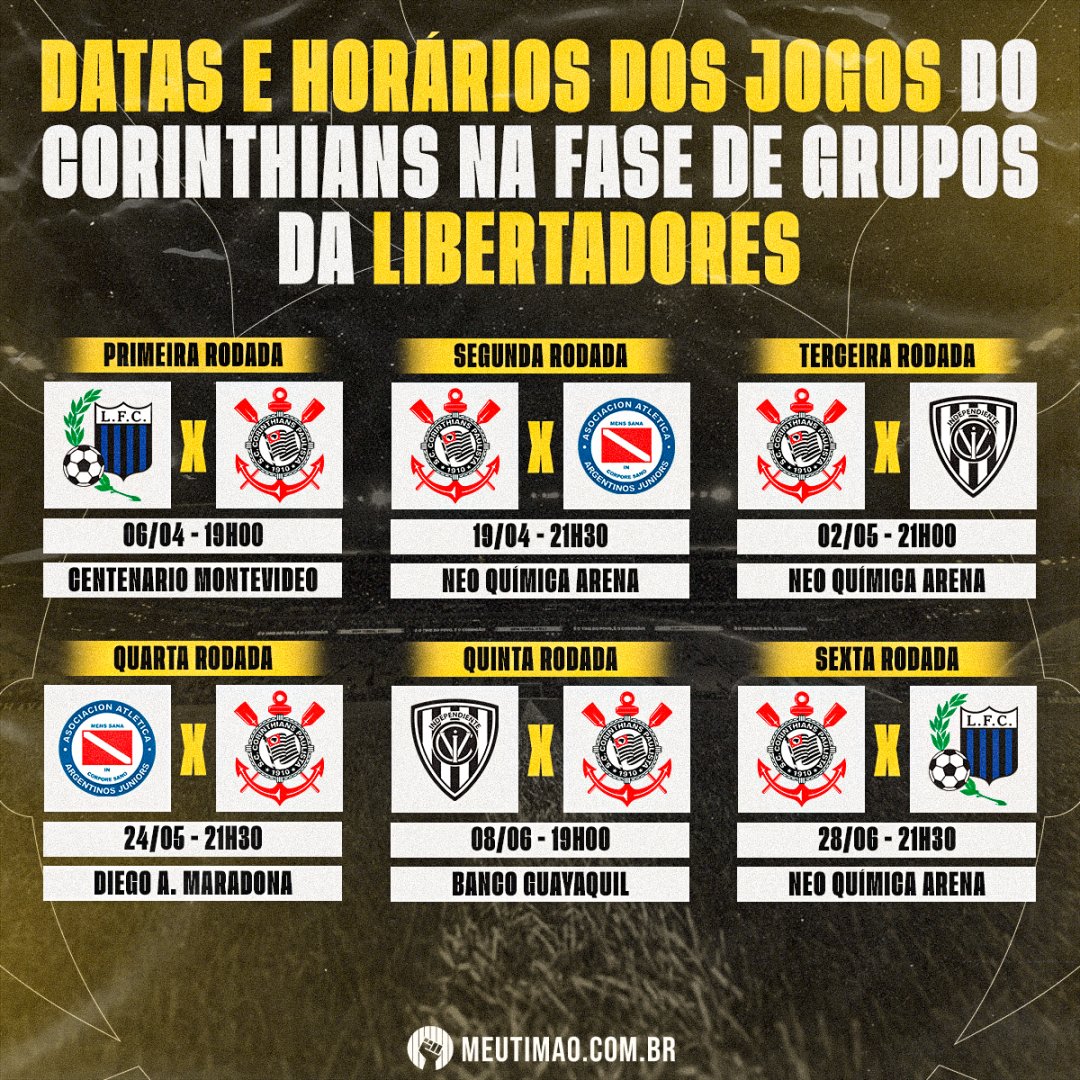 Meu Timão on X: Datas e horários dos jogos do Corinthians na Libertadores  foram definidos!  / X