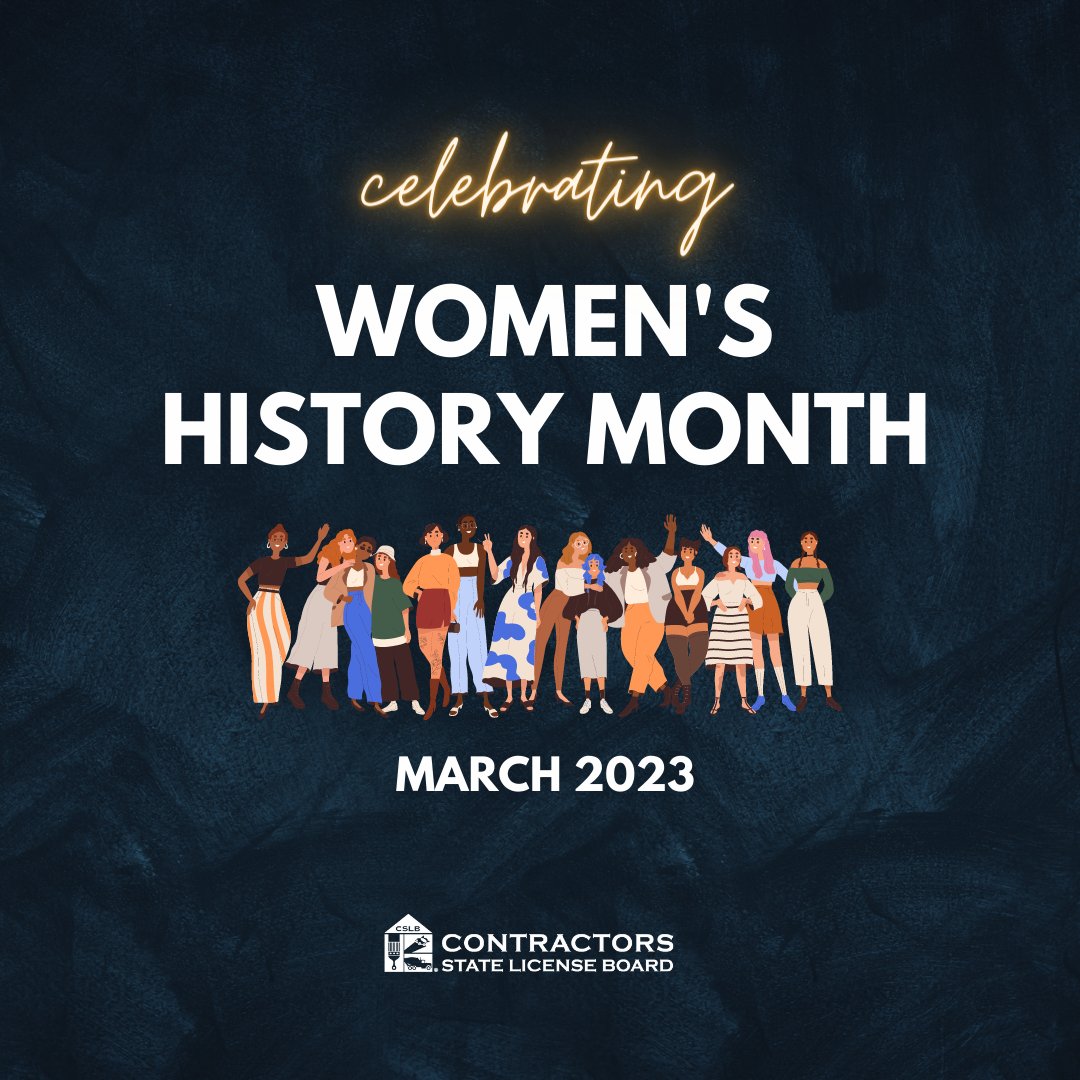 CSLB's tweet photo. Before March comes to an end, CSLB couldn't leave this month behind without a major nod to all women in all industries. Happy #WomensHistoryMonth!
#March #WomenInConstrution #California #CSLB https://t.co/U9zA9WVhmV