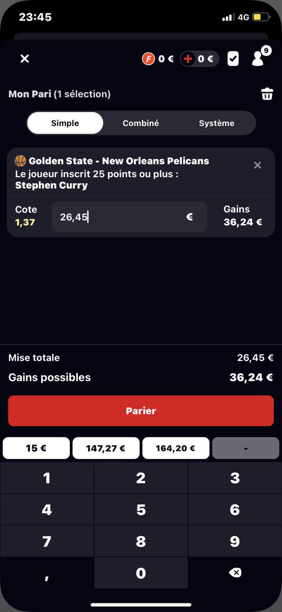 PRONOSIDC's tweet image. MONTANTE #TeamParieurs

PALIER 3 (26,45€ -&amp;gt; 100€)

#NBA

🏀 GSW - New Orleans (⏰04h00)
👉 Stephen Curry +24,5 points
📊 Cote -&amp;gt; 1,37
💵 Mise 26,45€ -&amp;gt; 36,24€

NO BET NO GAIN 🍀

#TeamParieur #prono #bet #nba #NBATwitterLive #DubNation #Pelicans #Warriors #Curry #Ingram #GSW