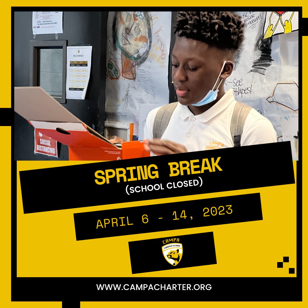 Campa_Charter's tweet image. #CAMPAREMINDER | 📅 Don't forget to mark your calendars! Spring break is just 10 days away! ☀️🌴 💼 😺
-
-
-
-
#campacharter #socialemotionallearning #selfawareness #personalawareness #SpringBreak #VacationMode