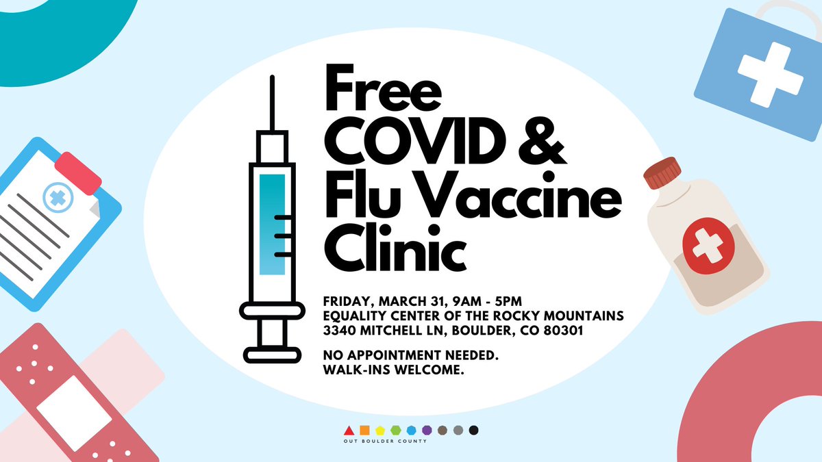 Free #COVID &amp; #flu vaccines available Friday. No appointment needed. Walk-ins welcome. Pediatric #vaccines available!
3/31, 9am - 5pm at 3340 Mitchell Ln, Boulder, CO 80301.
To speed up the process, you can pre-register &amp; schedule an appointment here: comassvax.org/appointment/en…