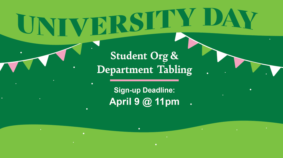 UNTActivities's tweet photo. Student Orgs/ Departments- We're taking sign up applications for University Day Tabling! Come market your Organization/Department to the #UNTcommunity. Apply by April 4th. To sign up, visit https://t.co/lJer4T1UbD π π¦
https://t.co/NKu8dRDoXK