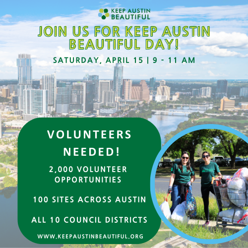 KAB_Austin's tweet photo. We need YOUR help for this year's Keep Austin Beautiful Day! Volunteer with your friends on April 15th 9am-11 am and help us clean up Austin! We have over 2,000 opportunities in 100 sites across the city! Sign up link in bio. #KeepAustinBeautiful #KABD https://t.co/ytb9jiYu8b