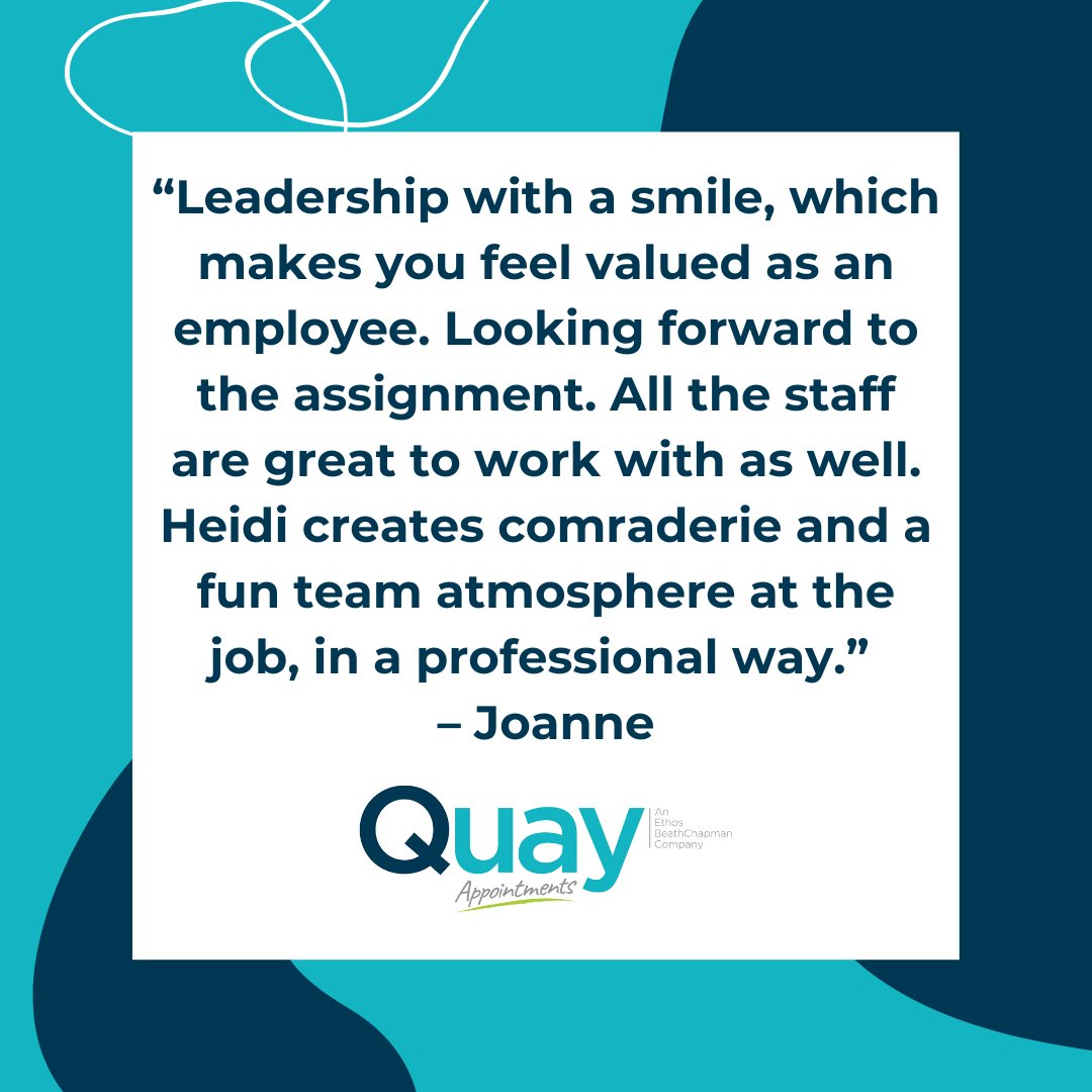 quayappts's tweet photo. "Leadership with a smile" is a phrase used to describe Heidi from a happy candidate! #QuayAppointments #Testimonial #LoveYourWork https://t.co/EGu0EUFiWV