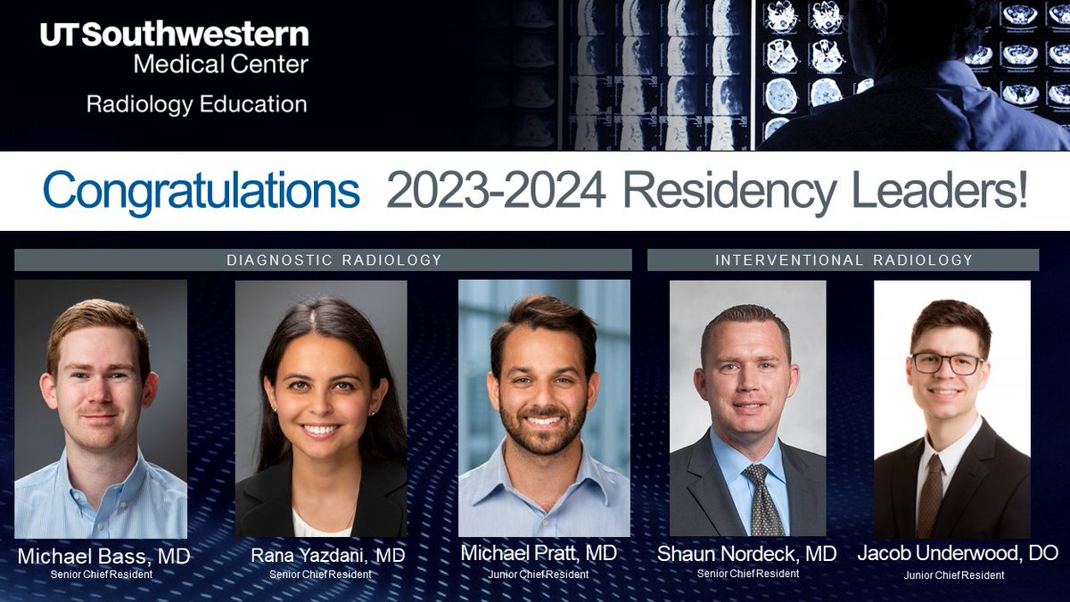 We are pleased to announce Chief Residents! DR Jr chief is selected based on a track record of commitment&dedication. DR Sr chiefs are elected by clinical faculty & residents; IR chiefs are selected by the IR division. @KarunaMRaj & Manoj KathuriaMD Program Directors @UTSW_RadRes