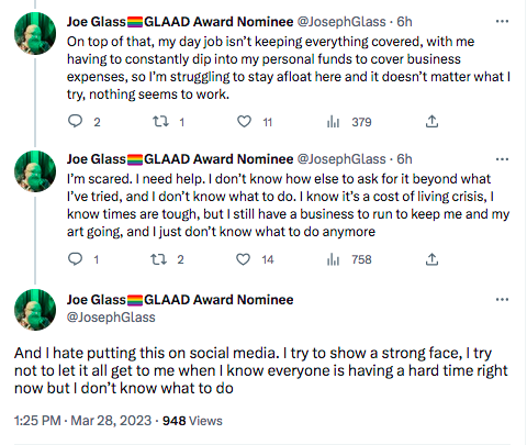 IMEGA_Arts's tweet photo. Newsflash #comicsgate users!
Once again my theory that Anti-CG users have bad luck is proved to be correct once again.

As we can see below Mr. Joe Glass is struggling to keep his indie comic book business afloat.

And anti-cg sjw´s keep saying that CG is losing XD. LMAO! https://t.co/JXBH3wp9Sl