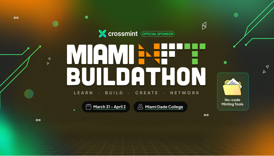 crossmint's tweet photo. We're getting ready for @MiamiBuildathon this weekend! Catch us hosting workshops, speaking on panels, and probably throwing a paella party 🥘

Let us know if you're around 💚 https://t.co/IRLwdreU2n