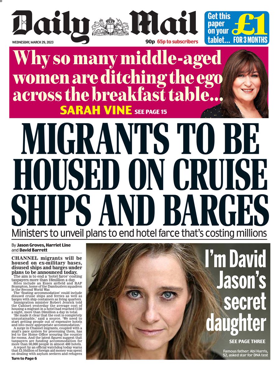 JustLEAVEeu's tweet photo. Migrants crossing the Channel are to be housed on abandoned barges and military bases in a bid to move them out of "expensive hotels", reports the Daily Mail. #UncheckedPower https://t.co/gqmKJz3EJb