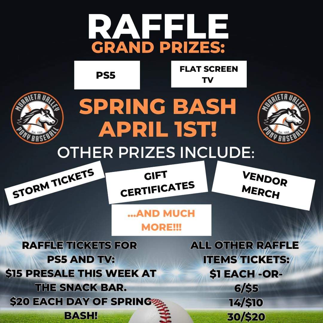 You could be the lucky winner of a brand new PS5 or flat screen TV!  Raffle tickets for our amazing prizes and donations will be sold the day of the Spring Bash!
