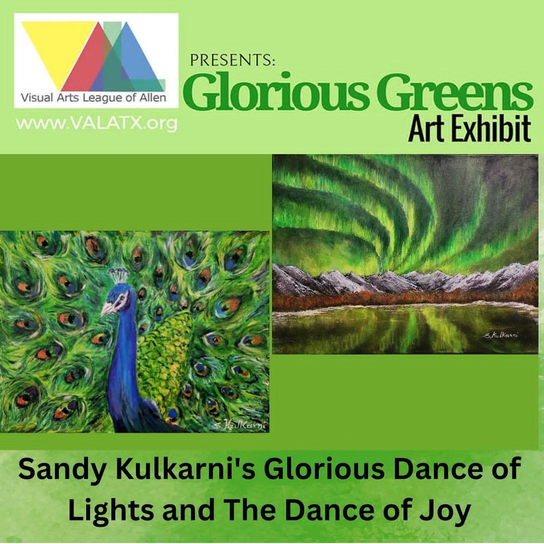 SandyKulkarnee's tweet photo. Feeling proud to have 2 of my paintings selected by The Visual Arts League of Allen for their #GloriusGreens #ArtExhibition Currently on display at their gallery in McKinney. I am so #Thankful for having #Art filling my life with #Joy &amp; hope to continue enjoying my #ArtJourney https://t.co/Vbx5pt0nAp