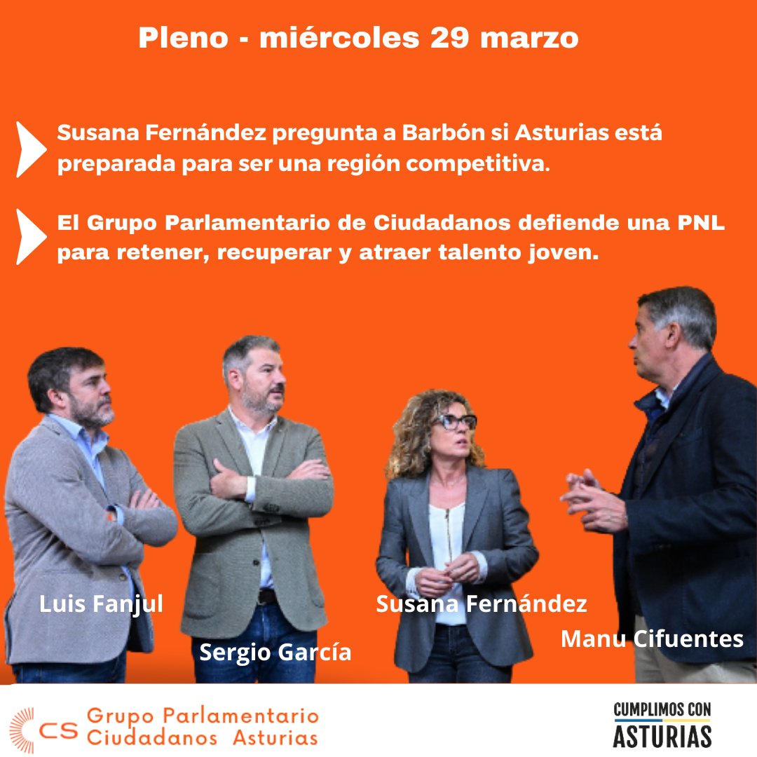 🏦¡Hoy asistimos al último pleno de la legislatura en <a href="/JuntaAsturias/">Junta General del Principado de Asturias</a>!

🍊Nuestra portavoz <a href="/SusanaFalvarez/">Susana Fernández</a>  pregunta al presidente si Asturias está en condiciones de ser competitiva y defiende una PNL para que el talento joven se quede en Asturias.

📺 En jgpa.es