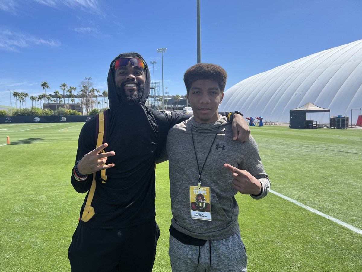 PWhite2024's tweet photo. Had a great time visiting Arizona State Football @KennyDillingham  is building something special in Tempe Thanks for the hospitality @wescoast8 @aguanos!! @CoachTuitele your speech was 🔥🔥@DannyLockhartS1 @dhglove @run2daylightRB @FastTwitchSPP @deemusa @TheRealCoach_6 https://t.co/BCEHBIddGi