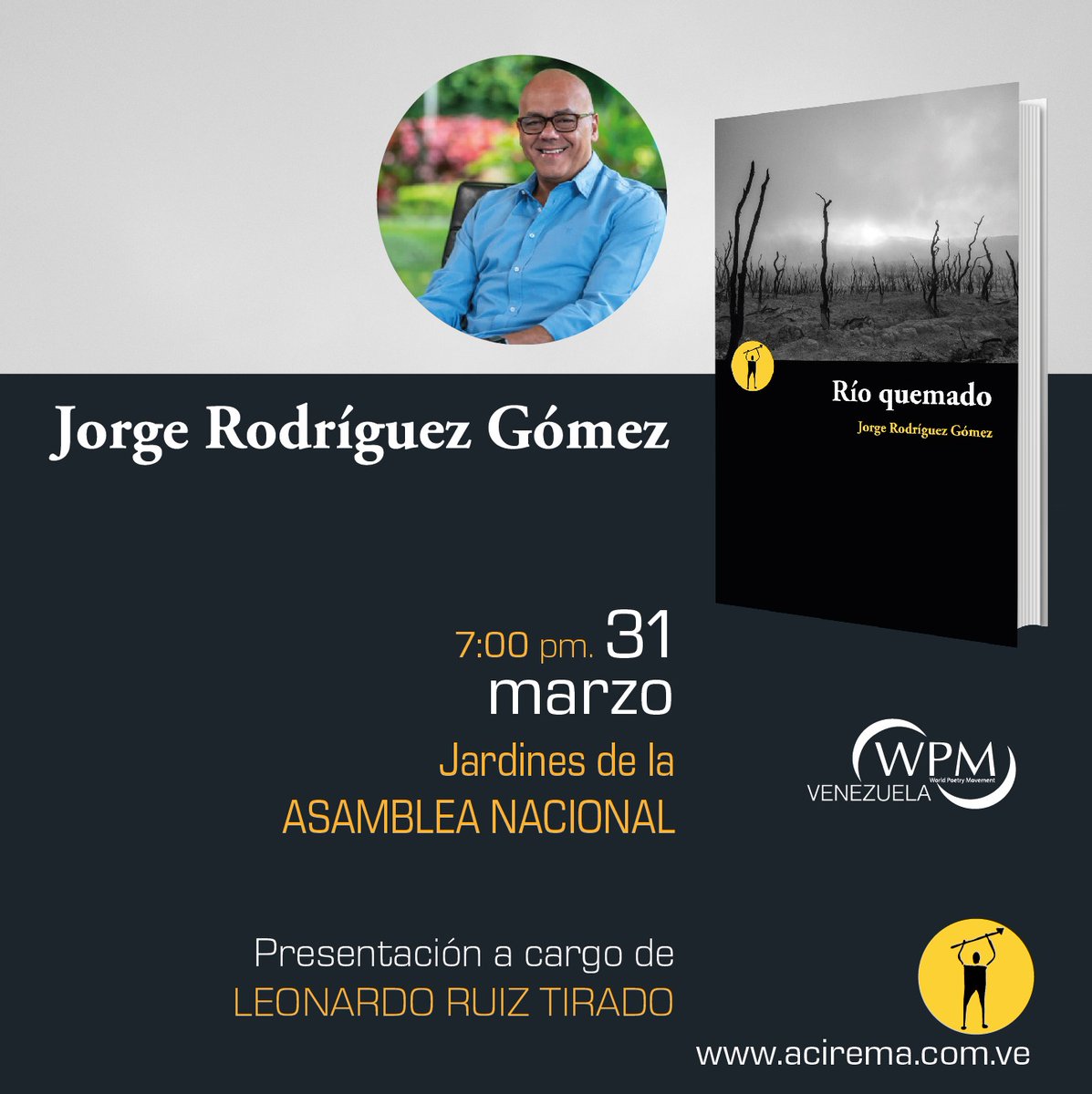 Este #31Mar estaremos presentando la excepcional obra literaria "Río Quemado", por el escritor Dr. Jorge Rodríguez (<a href="/jorgerpsuv/">Jorge Rodríguez</a>).

La cita es en los Jardines de la Asamblea Nacional, a las 7:00pm, con la presentación a cargo de Leonardo Ruiz Tirado.

¡Te esperamos!