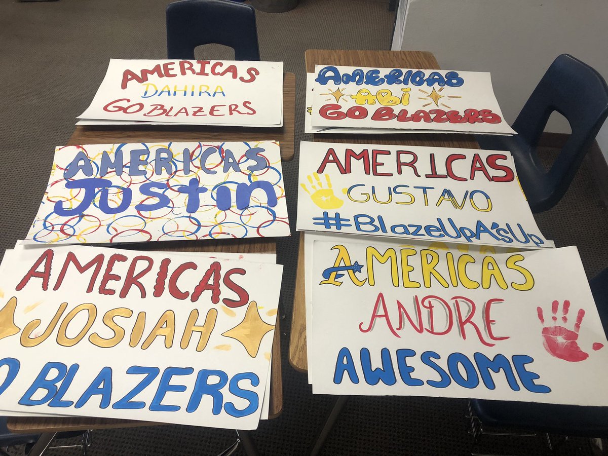 AmericasSomos's tweet photo. Selfless: “concerned more with the feeling of others”— So proud of the SOMOS  kids for making Capes and Posters for our James Butler Games Kids.  @Americas_HS  #TeamSISD https://t.co/2UArS3OpKo
