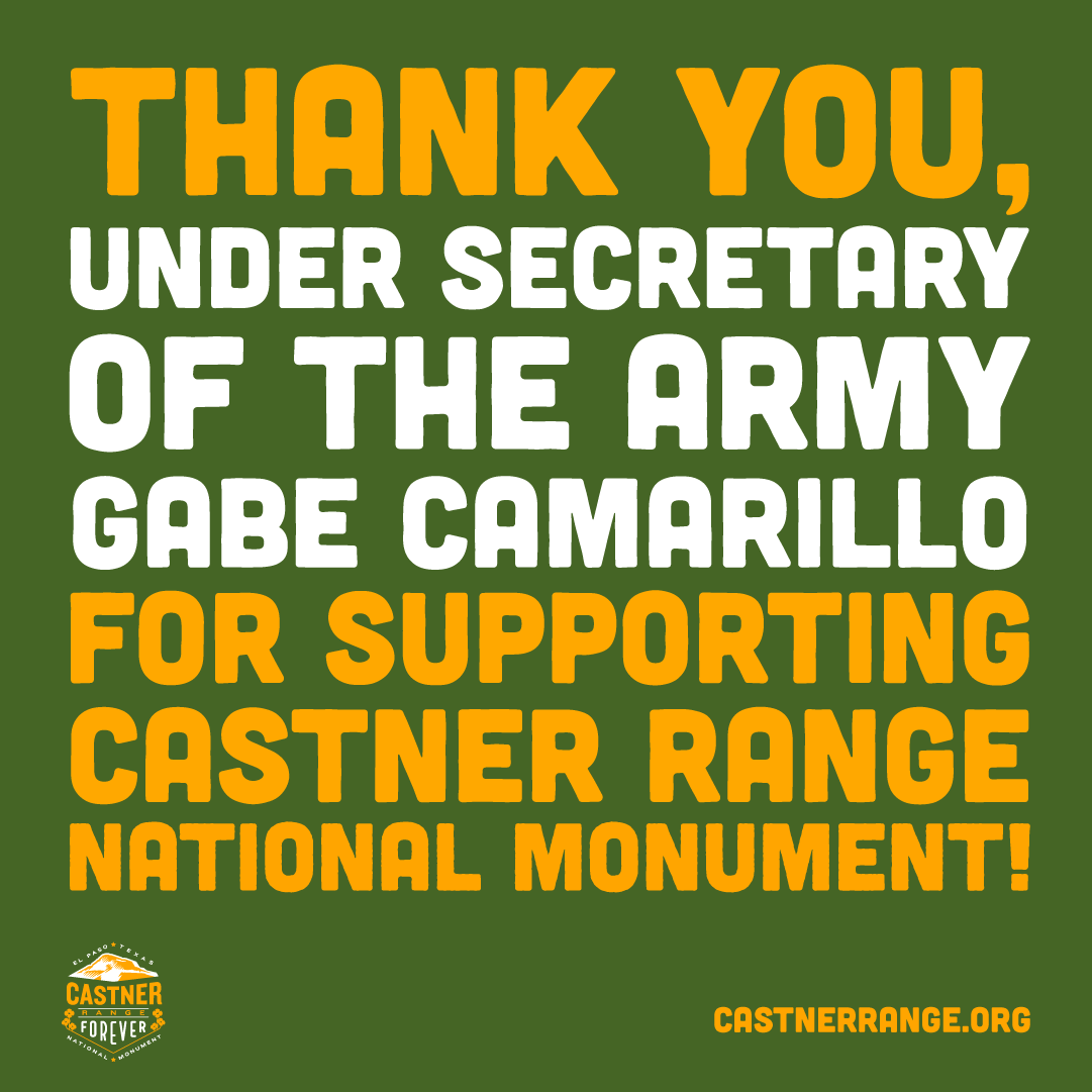 CastnerRangeNM's tweet photo. Thank you for your support of #CastnerRange, @UnderSecArmy, Gabe Camarillo! @POTUS has officially declared Castner Range a national monument! #Castner4Ever https://t.co/bPVeWoG3IV