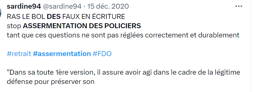 sardine94's tweet photo. @Weatherboy_fr @Elodie_Dievart @GioTaranzano OUI
#Stop à l'#assermentation des policiers, il y a trop d'affaires de mensonges, faux pv, fausses déclarations, outrepassage des droits ... https://t.co/zWYlInpIEH