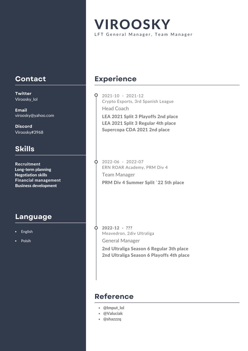 Hey, I am still contracted to <a href="/meavedron/">UP2U Meavedron</a>
but they allowed me to explore options for the upcoming Summer Split, mainly interested in ERL &amp; 2nd divs.

U can contact me through DM's or via Discord -> Viroosky#3968
♥️ - 🔁appreciated