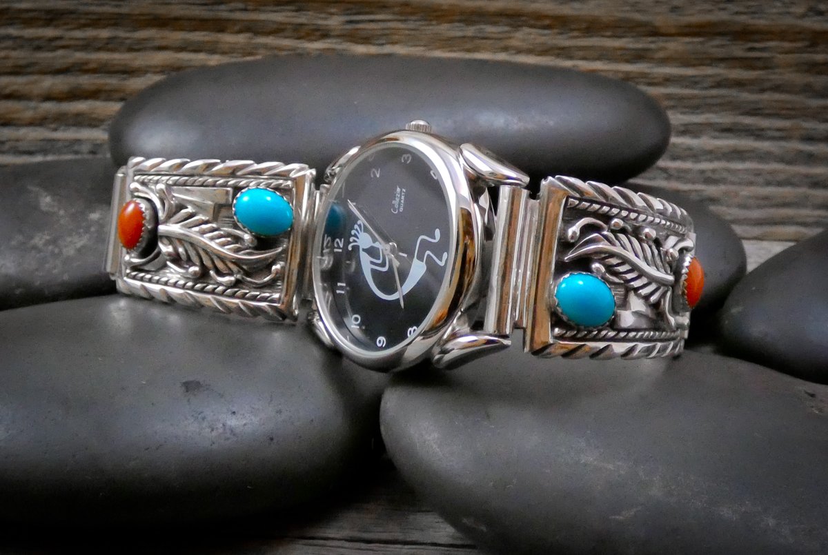 Save 15% today! Native American Navajo Silver Coral Turquoise Unisex Watch ow.ly/r2K350NopBN #Southwesternjewelry #Nativefashion #NativeAmerican #handmadejewelrysale #handmadejewelry #Indianjewelry
 #turquoiselove #turquoisejewelry #turquoisewatch
