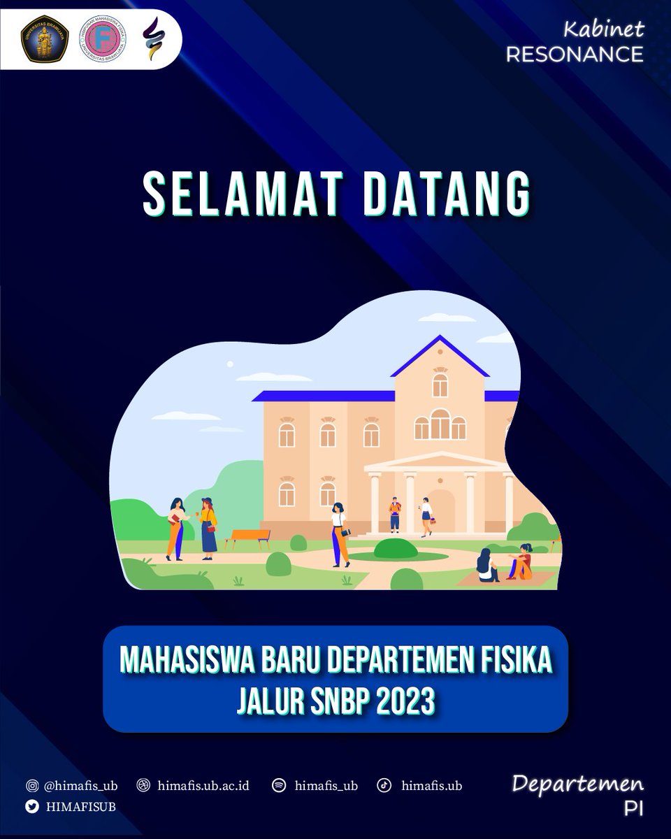 Selamat datang dan selamat bergabung untuk mahasiswa baru Departemen Fisika 2023 yang telah lolos jalur SNBP. Diharapkan untuk menghubungi contact person disertai dengan bukti screenshot agar dapat dimasukkan ke grup:

Jihan (+62 812-9877-1534) 
Mirza (+62 815-1122-2655)