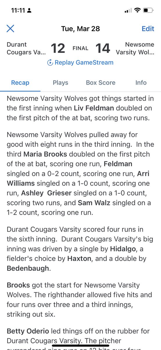 Newsome Wolves Softball tweet media