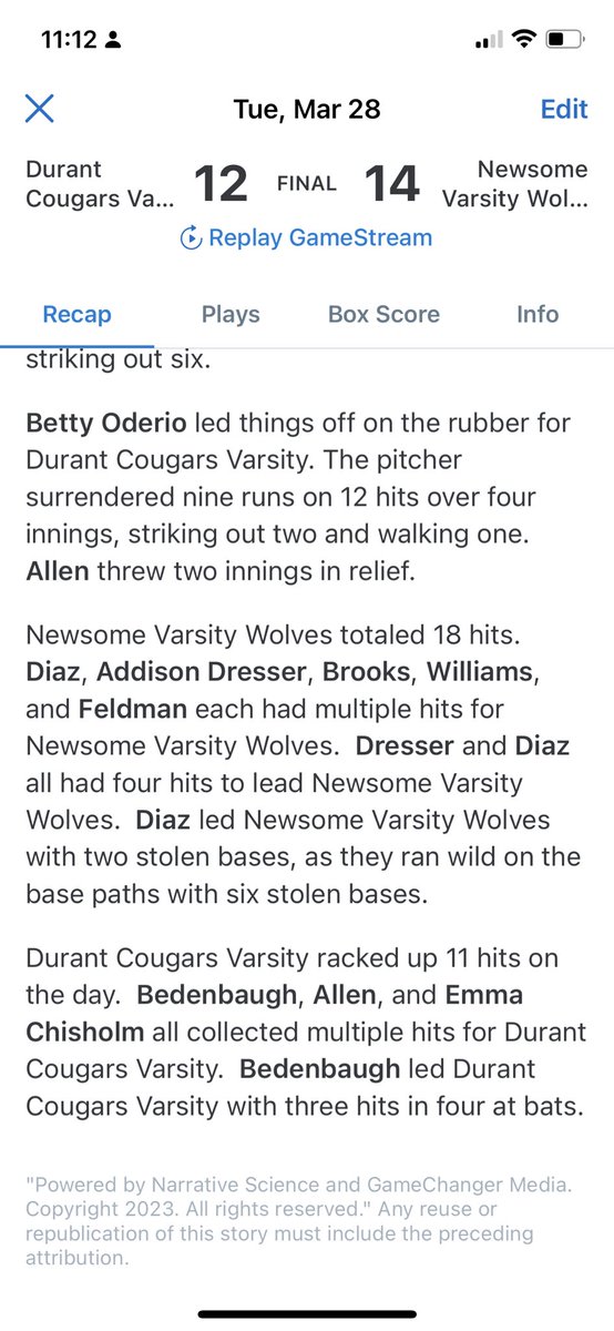 Newsome Wolves Softball tweet media