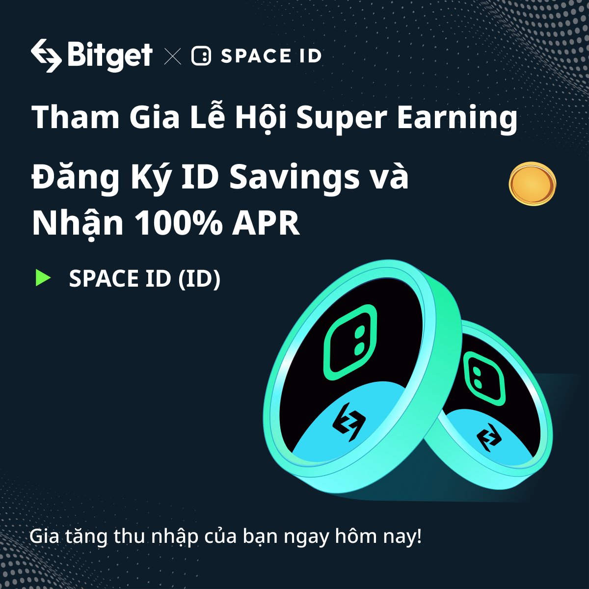 bitgetvietnam's tweet photo. ⚡️ Super Earning #6: Đăng Ký ID Savings và Nhận 100% APR!
🔇 Thời gian sự kiện: 15:00 28/03 - 15:00 30/03
🔇 Thời gian tính lãi: 29/03 - 04/04
👉 Chi tiết tại
https://t.co/C5Obx7GaOj
#bitget #SpaceIDxbitget #BitgetxID #ID #BGB #tether #saving #listing #earning #USDT https://t.co/kxRsOVbeku