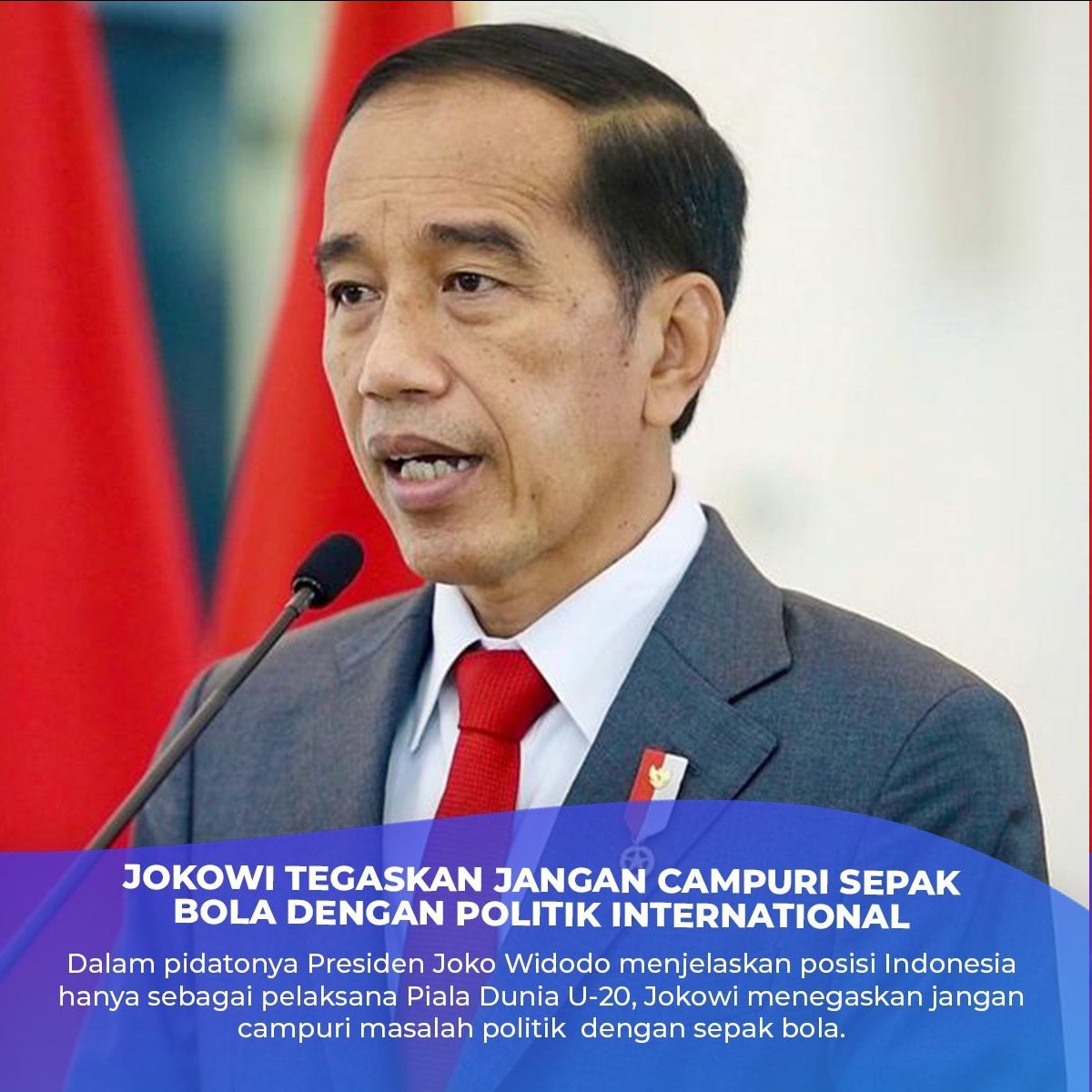 damaragung20's tweet photo. Presiden Jokowi sudah menegaskan untuk kita masyarakat Indonesia agar tidak mencampuri sepak bola dengan politik Internasional. Jangan mudah terprovokasi ya sobat netizen #BolaPemersatuBangsa https://t.co/Vgr0uklJzV