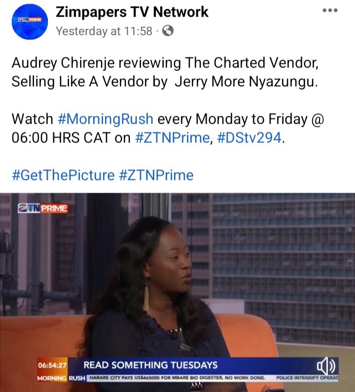 anchirenjethe's tweet photo. https://t.co/GZCYdZ7MNg

Watch the ZTN Prime Book Review of @jerrynyazungu Jerry More Nyazungu's latest book 'The Chartered Vendor: Selling Like A Vendor' released on 16 March 2023.

#GetThePicture #NdiCandice #Dstv294 #BookReview #ReadZimbabwe https://t.co/STJyhxXrwy