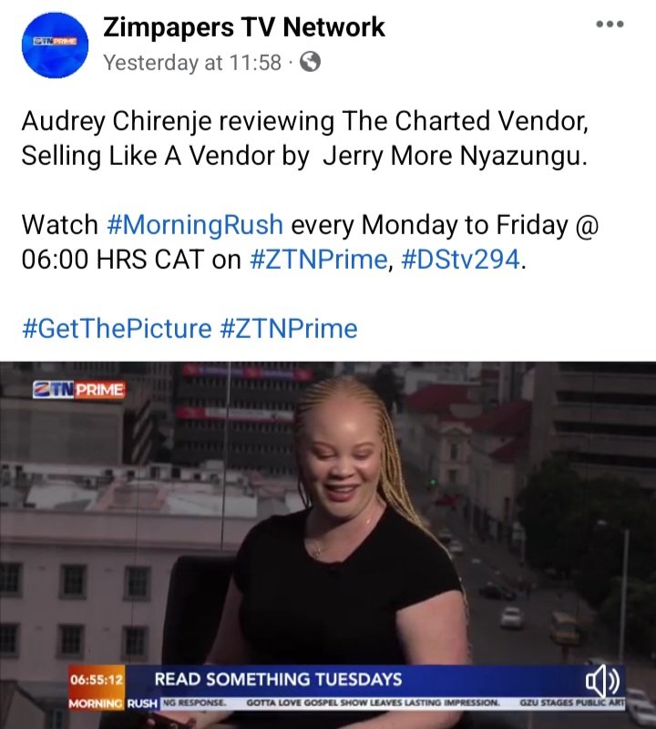anchirenjethe's tweet photo. https://t.co/GZCYdZ7MNg

Watch the ZTN Prime Book Review of @jerrynyazungu Jerry More Nyazungu's latest book 'The Chartered Vendor: Selling Like A Vendor' released on 16 March 2023.

#GetThePicture #NdiCandice #Dstv294 #BookReview #ReadZimbabwe https://t.co/STJyhxXrwy
