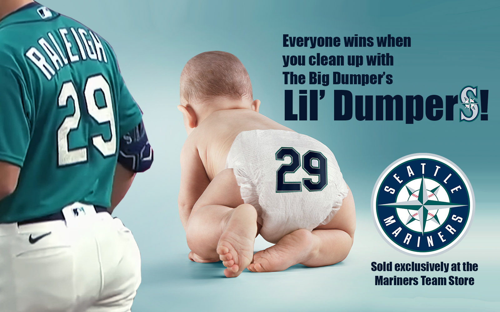 The Needling on X: Mariners' Cal Raleigh Launches Line of 'Lil' Dumper'  Baby Diapers:   / X