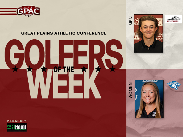 GPACSports's tweet photo. GOLF: Weel 9 Honors - (Men) Braden Bernaldo of @MsideMustangs and (Women) Megan Hinker of @dwusports.

Complete Release:
https://t.co/EIGcFPIuPc https://t.co/Ebbx5LXSF0
