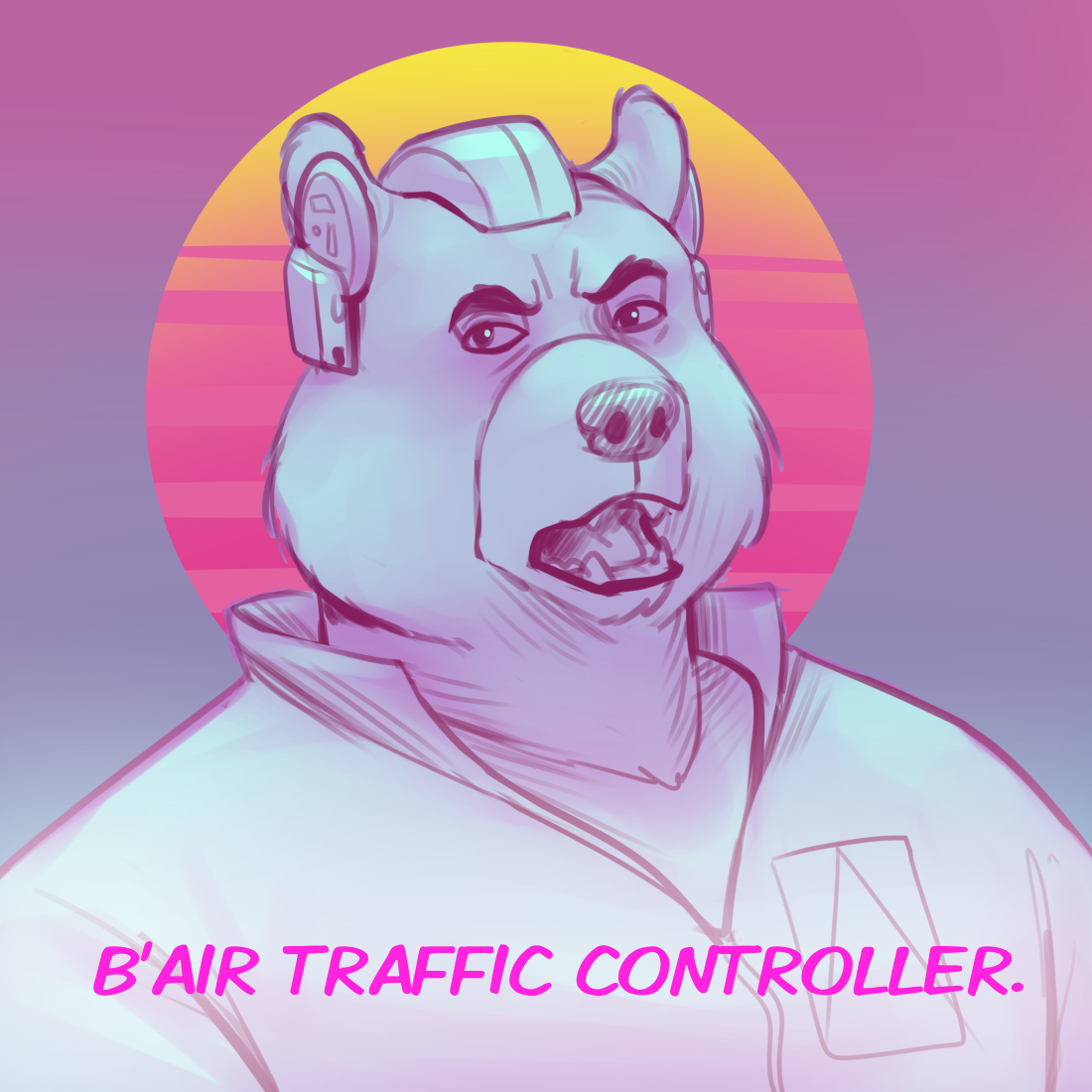 WarBeartooth's tweet photo. Fanart doodle for the Venom air traffic control bear in episode 2 of #afoxinspace. He's animated on a screen in the Arwing. Go look! Don't ask why this is vaporwave. I really don't know. #StarFox https://t.co/dTBBZGy9hS