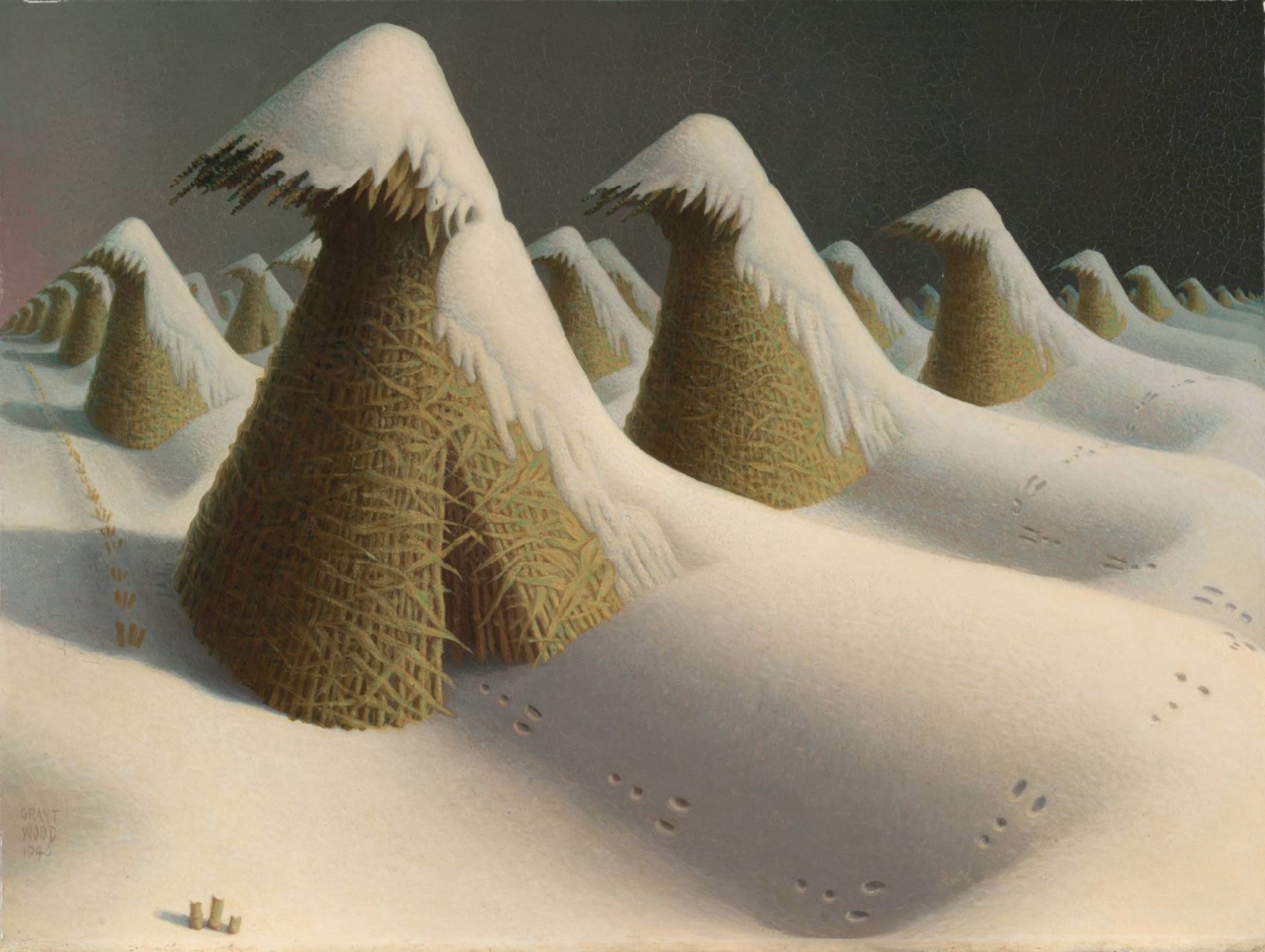 Well, Wood remains an elusive artist. His paintings are both charming and artificial, a delicate evo