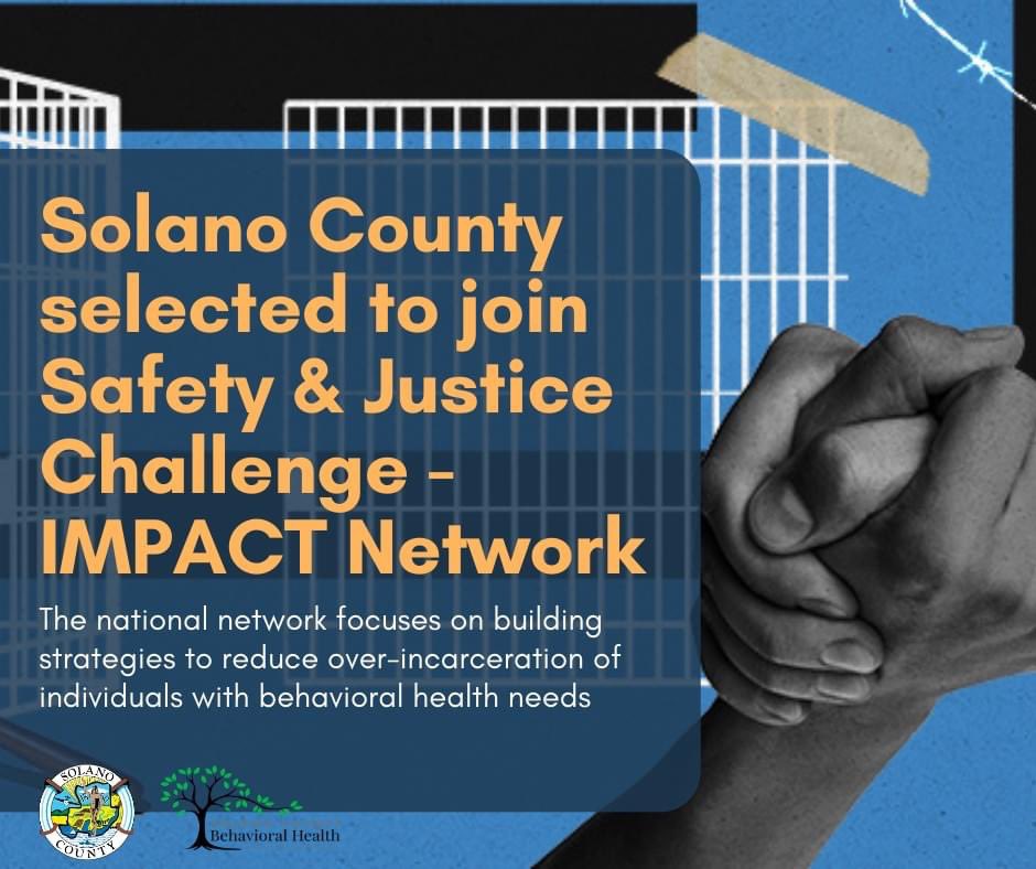 NEWS! We were selected to join the @macfound Safety and Justice Challenge (SJC) - IMPACT Network for reducing over-incarceration of individuals with BH needs & includes a facilitated Sequential Intercept Mapping (SIM) workshop!
bit.ly/solanoimpactne…
#rethinkjails #solanocounty