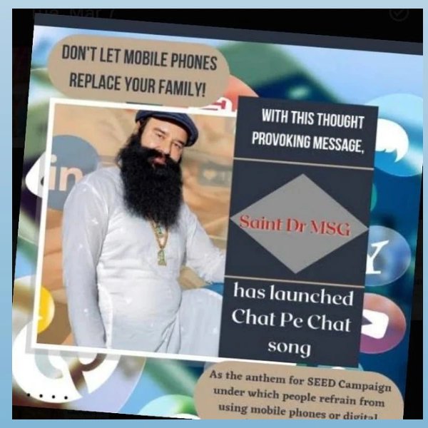 insanaman98's tweet photo. Saintdr @Gurmeetramrahim singhjiInsan has lunched #ChatPeChat song  and #SEEDCampain through this mostly youngsters are avoiding to use cell phone and Willing to enjoy with parents.
#DigitalFasting 

Saint Gurmeet Ram Rahim Ji 
SEED Campaign https://t.co/Tk10gIZUGI