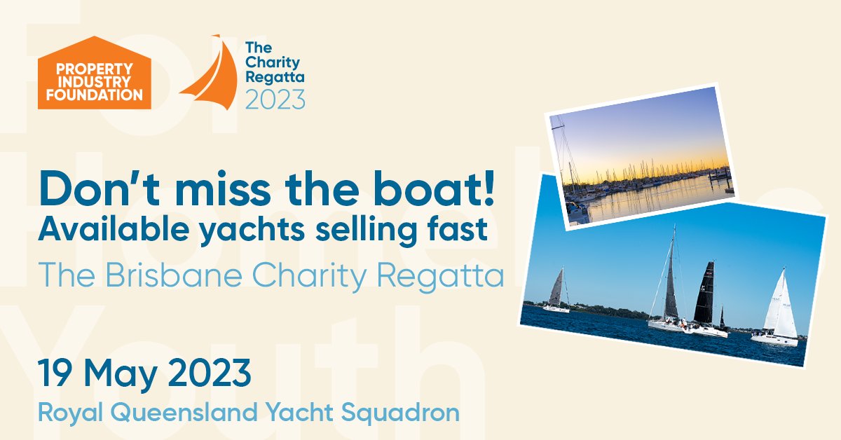 We only have a handful of yachts remaining for this year's Brisbane Charity Regatta for Homeless Youth.

Don't miss the boat as we make our glorious sailing return to the Royal Queensland Yacht Squadron on May 19.

Sailing and party spots available&gt;&gt; ow.ly/xp8P50Ntsax