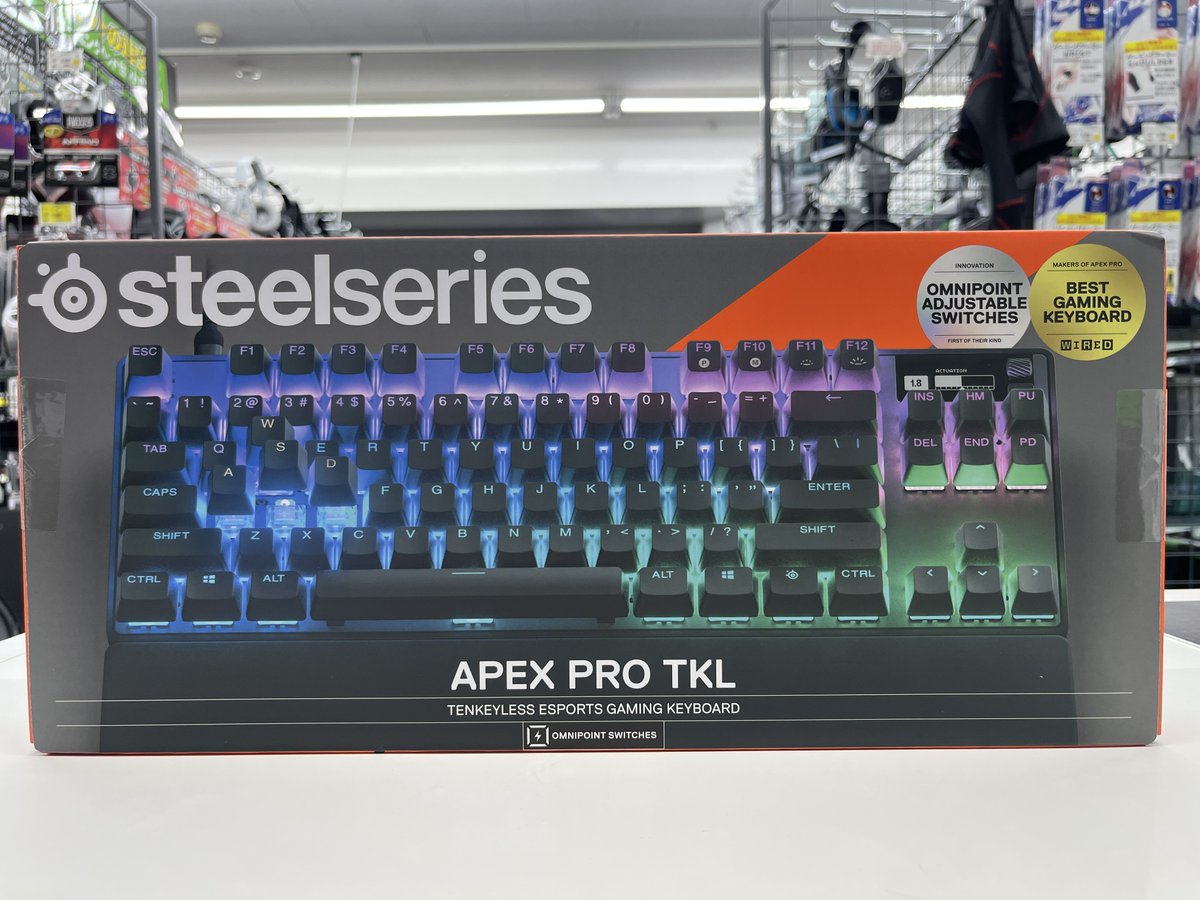 Tsukumo_Namba's tweet photo. 【日本橋店3F】
#steelseires
長らく在庫切れだったキーボード少数ですが、再入荷しております。
どちらもサンプル展示ございますので、打鍵感の確認等出来ます

Apex Pro JP
税込：25,800円

Apex Pro TKL JP 2023
税込：32,980円

取り置きサービスはこちら
https://t.co/IOjEMUDNUm https://t.co/gh4PrUevVU