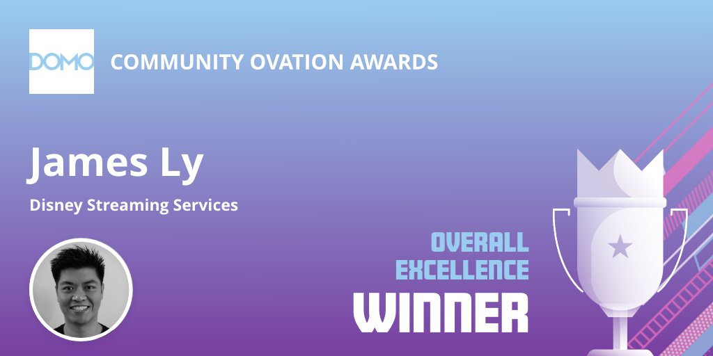 Domotalk's tweet photo. Congrats to James Ly from @DisneyStreaming Services for winning the Overall Excellence Ovation Award! This award recognizes individuals that embody the heart and soul of Domo’s mission to make data work for everyone. #DP23 #OvationAwards https://t.co/DYnn3EdiKG