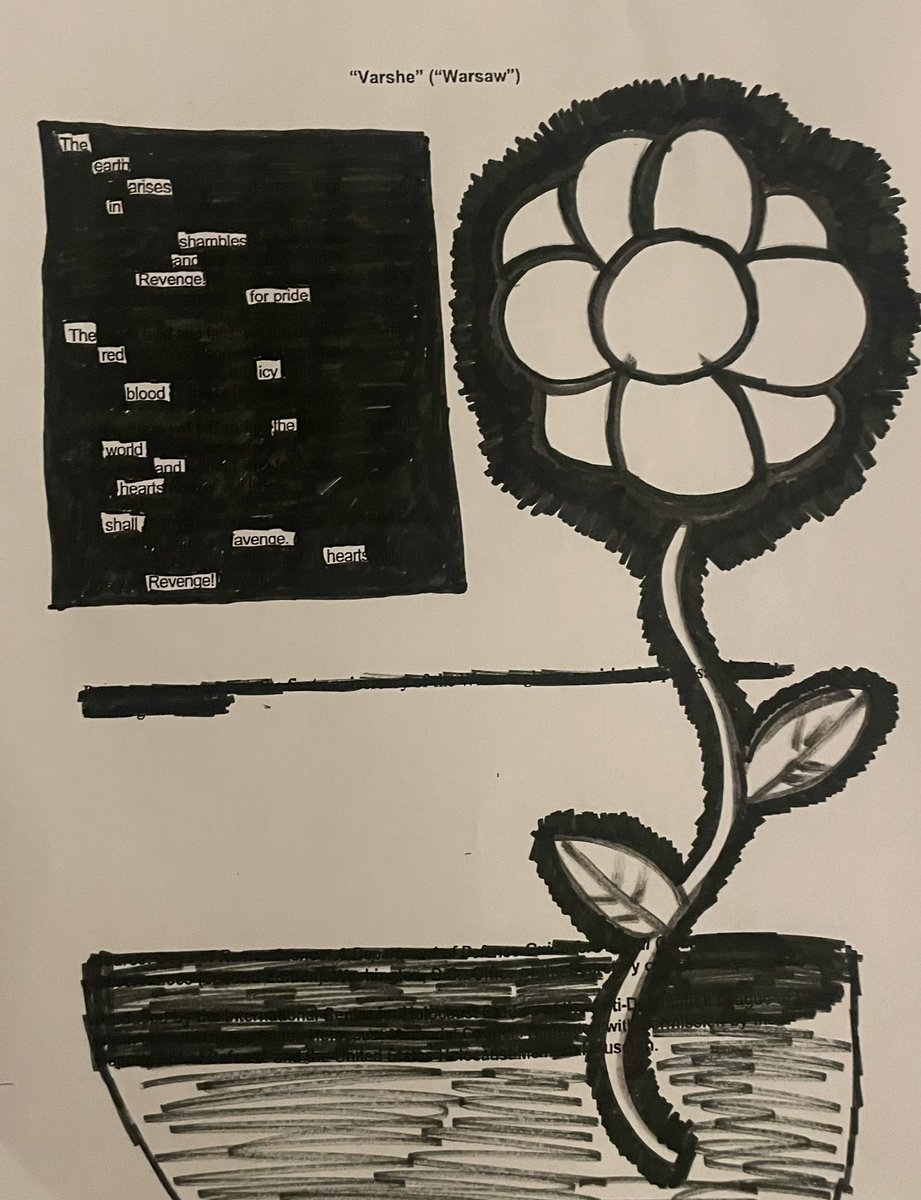 Black out Poems for our Holocaust unit assessment. Students created these pieces in memory of victims of the concentration camps and ghettos.