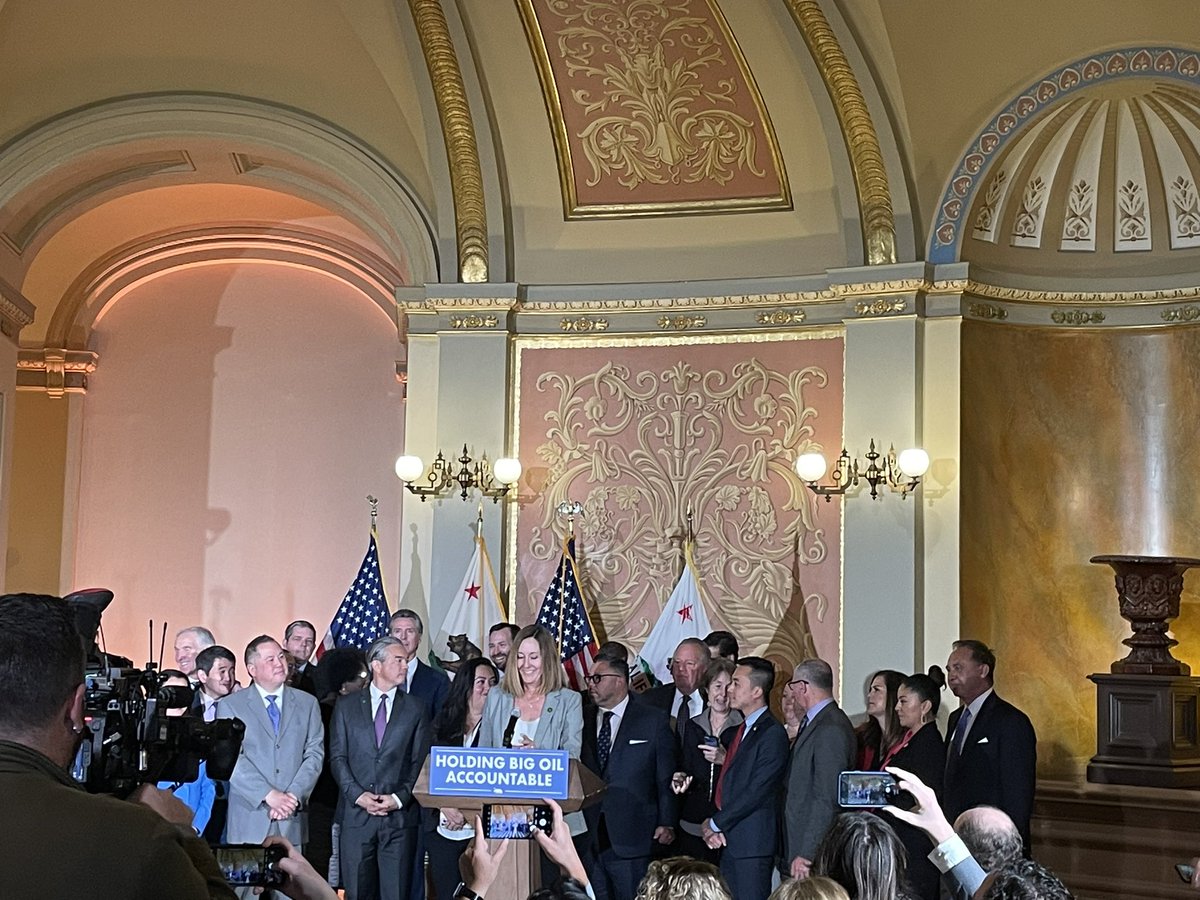 “We no longer need a true crime podcast to figure out where the mystery gas surcharge is coming from.”

Asm. <a href="/jacquiirwin/">Jacqui Irwin</a> opens a bill signing ceremony for special session bill targeting California oil industry’s profit margins.